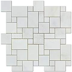 Oriental White (Eastern White) Marble Mini-Versailles Pattern Mosaic Tile, Polished - Tilefornia