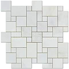 Oriental White (Eastern White) Marble Mini-Versailles Pattern Mosaic Tile, Honed - Tilefornia