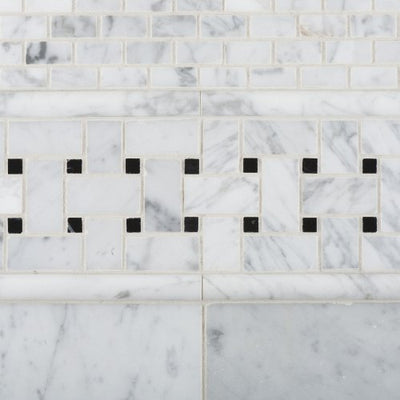 White Carrara Marble Brick Mosaic Tile, Polished