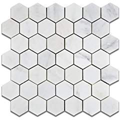 Oriental White - Eastern White Marble 2" Hexagon HONED Mosaic Tile - 6" X 6" Sample - Tilefornia