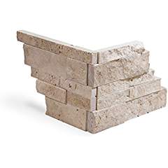 Ivory Light Travertine Stacked Ledger Wall Panel Tile Corner, Split-faced (25 PCS.) - Tilefornia