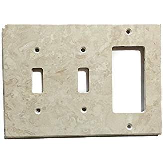 Turkish Ivory Travertine Real Stone Switch Plate Cover, Honed-DOUBLE TOGGLE ROCKER - Tilefornia