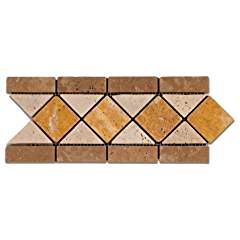 Ivory & Noce & Gold Travertine Trojan Tumbled Border / Listello - Box of 5 Pcs. - Tilefornia