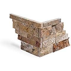 Mystic Travertine Stacked Ledger Wall Panel Tile Corner, Split-faced (5 PCS.) - Tilefornia