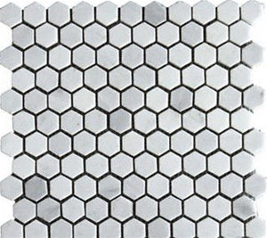 Hexagon Bianco Carrara 1" Polished Mosaic Tiles - Tilefornia