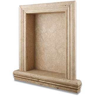 Light Walnut Travertine Hand-Made Honed Shampoo Niche / Shelf - LARGE - Tilefornia