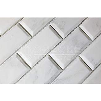 Oriental White (Eastern White) Marble 2 X 4 Brick Mosaic Tile, Honed and Deep-Beveled - Tilefornia