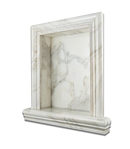Italian Calacatta Gold Marble Hand-Made HONED Shampoo Niche / Shelf - SMALL - Tilefornia