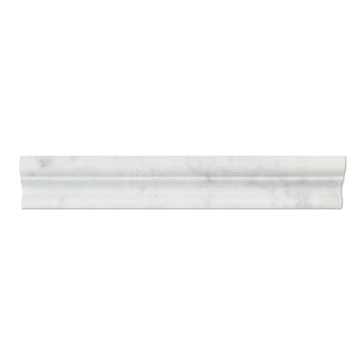 White Carrara Marble Mercer Crown Molding Trim, Honed
