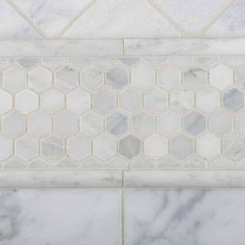 Bianco Carrara White Marble Honed 1" Mini Hexagon Mosaic Tile - 6" X 6" Sample - Tilefornia