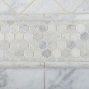 Bianco Carrara White Marble Polished 1" Mini Hexagon Mosaic Tile - 6" X 6" Sample - Tilefornia