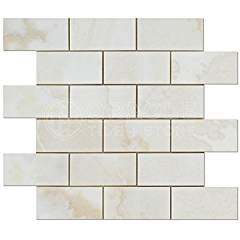 Premium White Onyx CROSS-CUT 2 X 4 Polished Brick Mosaic Tile - Box of 5 Sheets - Tilefornia