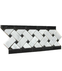 Carrara (Carrera) Honed 12" Basketweave Mosaic Border - Tilefornia