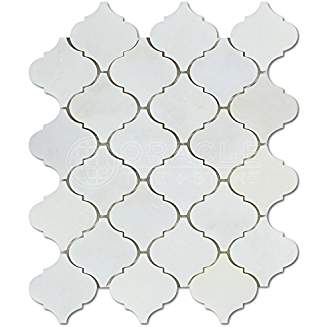 Oriental White (Eastern White) Marble Lantern Arabesque Mosaic Tile, Honed - Tilefornia