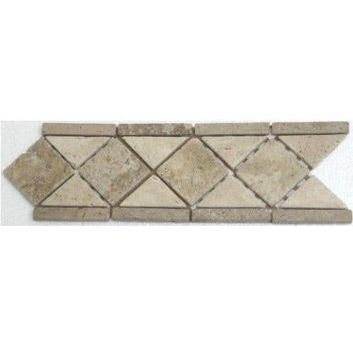 Ivory & Noce Travertine 4x12 Tile Tumbled Trojan Border Walnut Travertine Tumbled Border Tile Chd02 (5 Piece/package) - Tilefornia