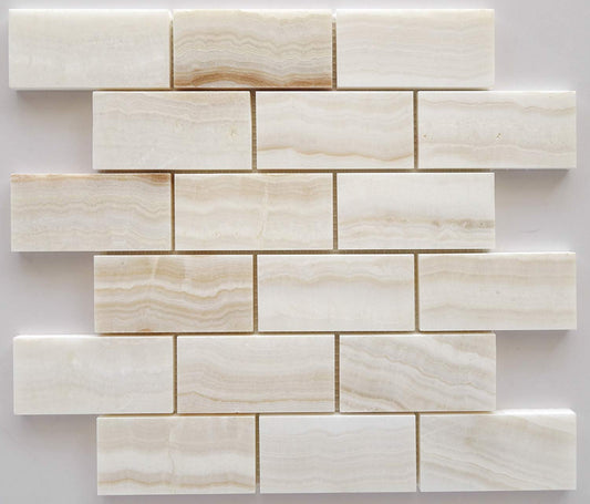 White Onyx Subway Polished Tiles on 12x12 sheet 4x4 Sample of 2x4 - Tilefornia