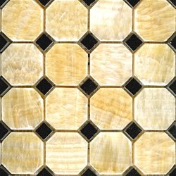 Octagon Mosaic Tiles with Black Dots 4x4 Sample of Honey Onyx Polished - Tilefornia