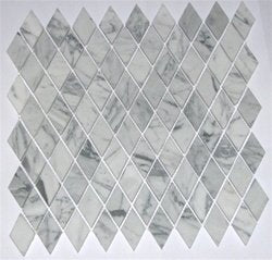 Italian White Carrara  4x4 sample of RHOMBOID Marble Polished Mosaic on 12x12 sheet - Tilefornia