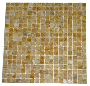 Premium Quality Honey Onyx 5/8 x 5/8 Polished Mosaics Meshed on 12" X 12" Sheet for Backsplash, Shower Walls, Bathroom Floors - Tilefornia