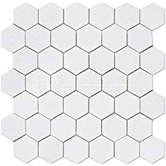 Thassos White Greek Marble 2 inch Hexagon Mosaic Tile, Polished - Tilefornia