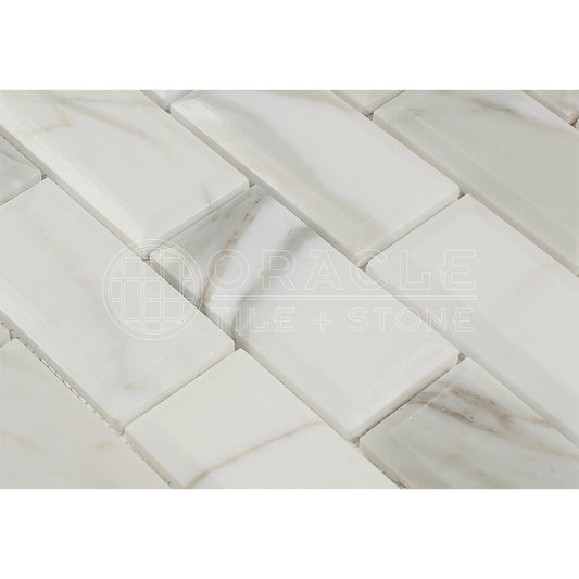 Calacatta Gold (Italian Calcutta) Marble 2 X 4 Brick Mosaic Tile, Honed and Deep-Beveled - Tilefornia