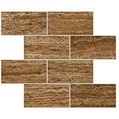 Noce Travertine 3 X 6 Rectangular Field Tile, Vein-Cut, Brushed & Unfilled (Small Sample) - Tilefornia