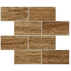 Noce Travertine 3 X 6 Rectangular Field Tile, Vein-Cut, Brushed & Unfilled (Lot of 50 Sq. Ft.) - Tilefornia