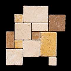 Mixed (Ivory + Noce + Gold) Travertine Mini Pattern Mosaic Tile, Tumbled