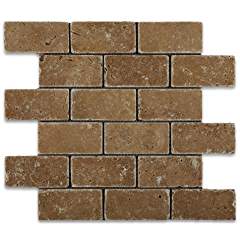 Noce Travertine 2 X 4 Tumbled Brick Mosaic Tile - 6" X 6" Sample - Tilefornia