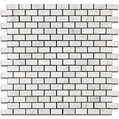 Oriental White - Eastern White Marble HONED Mini-Brick Mosaic Tile - Box of 5 Sheets - Tilefornia