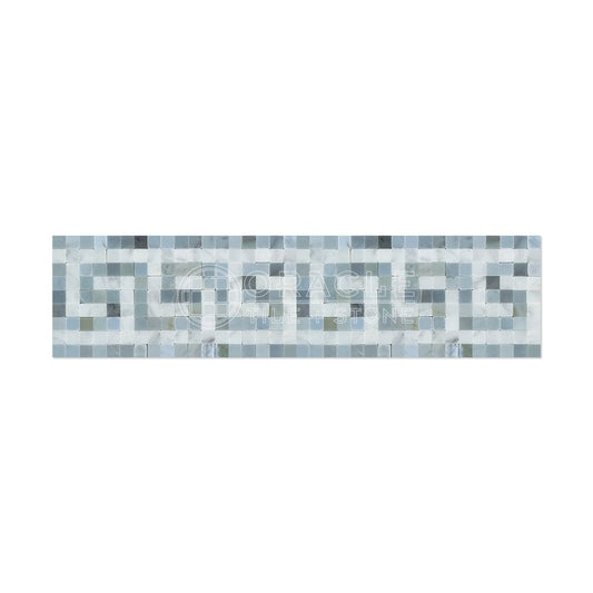 Carrara White Italian (Bianco Carrara) Marble Greek Key Border (with Blue & Gray Marble, Honed) - Tilefornia