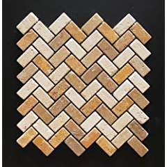 Mixed 1 X 2 Travertine Tumbled Herringbone Mosaic Tiles - Tilefornia