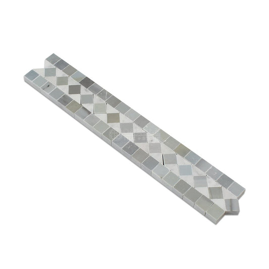 Carrara White Italian (Bianco Carrara) Marble BIAS Border / Listello with Black Dots, Honed - Tilefornia