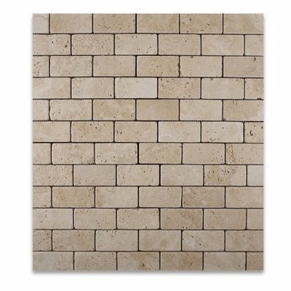 Ivory Travertine 2 X 4 Tumbled Brick Mosaic Tile - Box of 5 sq. ft. - Tilefornia