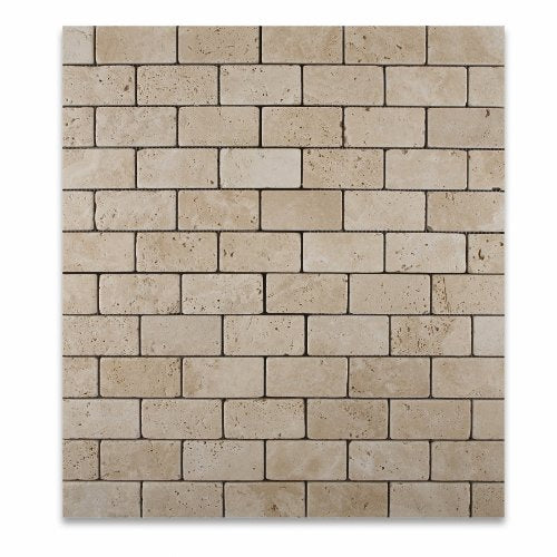 Ivory Travertine 2 X 4 Tumbled Brick Mosaic Tile - 1 Full Sheet - Tilefornia
