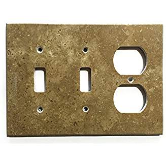 Turkish Noche Travertine Real Stone Switch Plate Cover, Honed-DOUBLE TOGGLE DUPLEX - Tilefornia