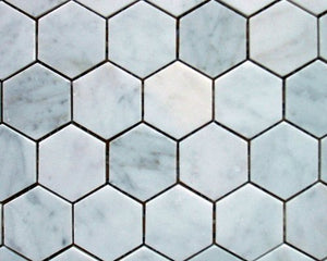 Carrara White (Bianco Carrera) 2" Hexagon Mosaic Tile Honed - Tilefornia