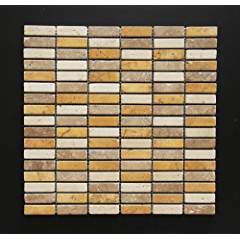 Mixed 5/8 X 2 Travertine Single-strip Tumbled Mosaic Tiles - Tilefornia
