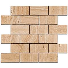 Mut Mocha Travertine 2 X 4 Brick Polished Mosaic Tile - 6" X 6" Sample - Tilefornia