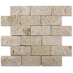 Ivory Travertine 2 X 4 Split-Faced Brick Mosaic Tile - Box of 4 sq. ft. - Tilefornia