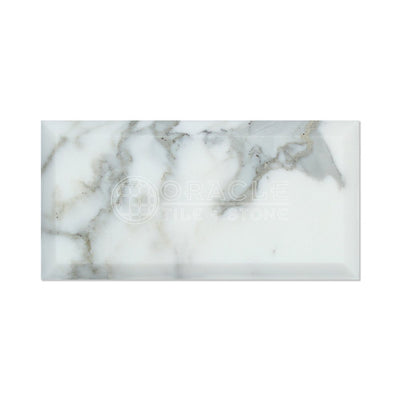 White Calacatta Gold Marble Subway Tile 3x6, Honed