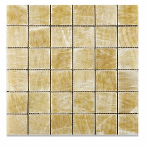 Honey Onyx 2 X 2 Polished Premium Mosaic Tile on Mesh (6" X 6" Sample) - Tilefornia