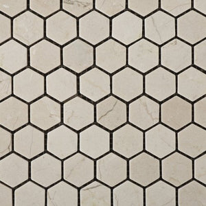 Crema Marfil Marble Tumbled 1" Mini Hexagon Mosaic Tile - 6" X 6" Sample - Tilefornia