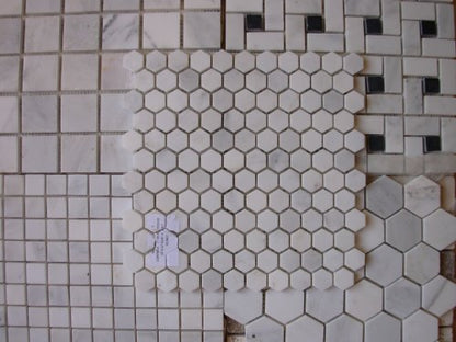 White Marble 1" Hexagon POLISHED Mosaic Tiles - Tilefornia
