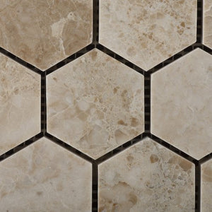 Cappuccino Marble Polished 2" Hexagonal Mosaic Tile on Mesh - Box of 5 sq. ft. - Tilefornia