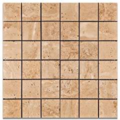 Mut Mocha Travertine 2 X 2 Polished Mosaic Tile - 6" X 6" Sample - Tilefornia