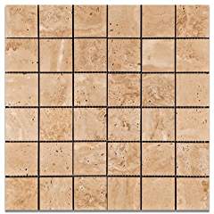 Mut Mocha Travertine 2 X 2 Polished Mosaic Tile - Box of 5 Sheets - Tilefornia