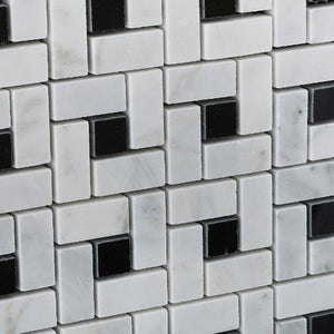 Bianco Carrara White Marble Honed Pinwheel Mosaic Tile with Black Dots - Box of 5 sq. ft. - Tilefornia