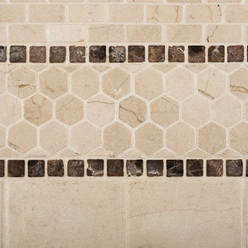 Crema Marfil Marble Tumbled Baby Brick Mosaic Tile - 6