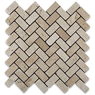 Ivory (Light) Travertine 1 X 2 Mosaic Tile,Tumbled - Tilefornia